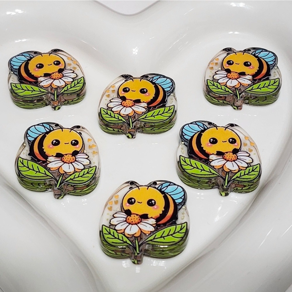 Bee Beads 2 Pcs Focal Beads Beaded Pen Jewelry Keychain Charm Acrylic Flower